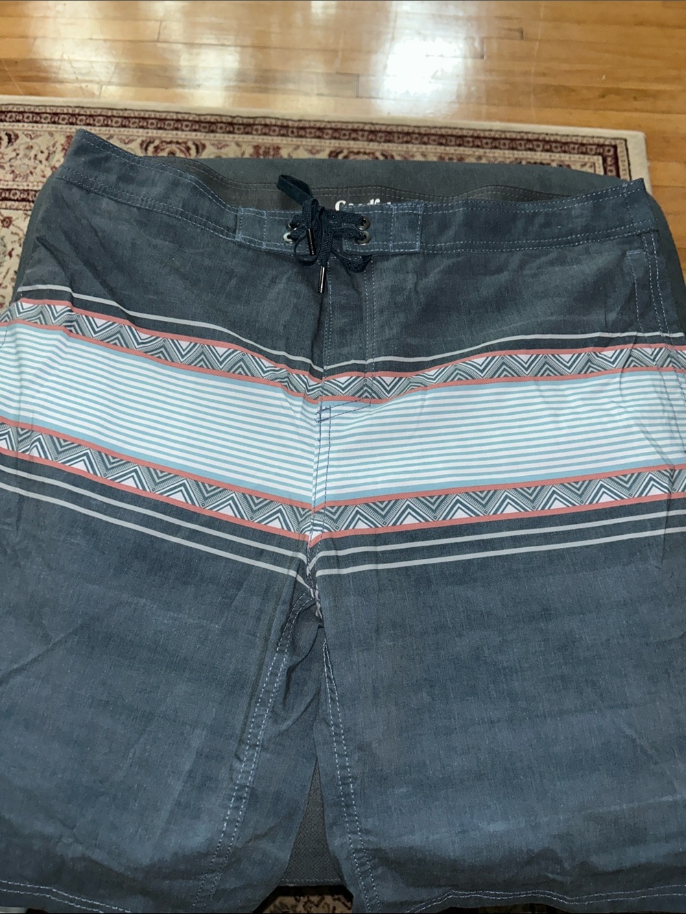 Goodfellow & Co Gray Swim Board Shorts with Light Blue & Coral Stripes